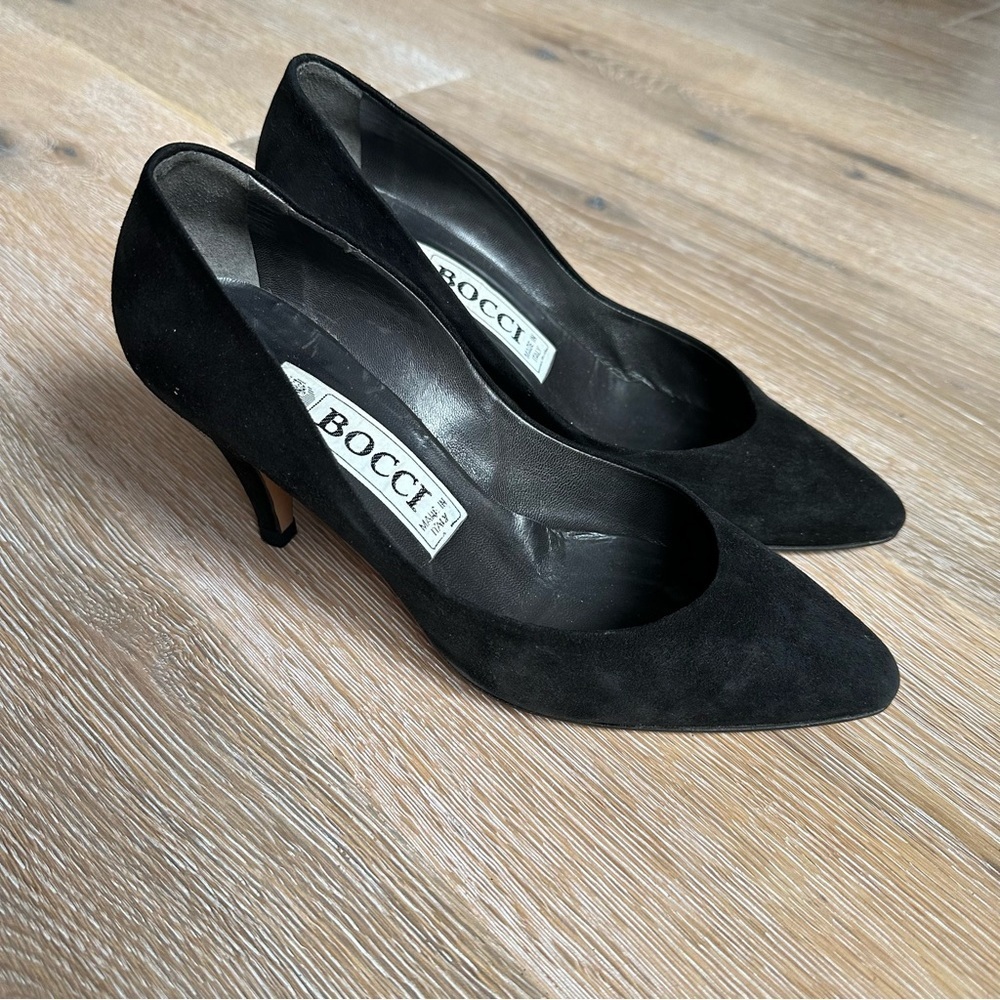 Vintage 80's Bocci Black Suede Pumps Shoes Made In Italy - Size 37.5 EU - Picture 15 of 16
